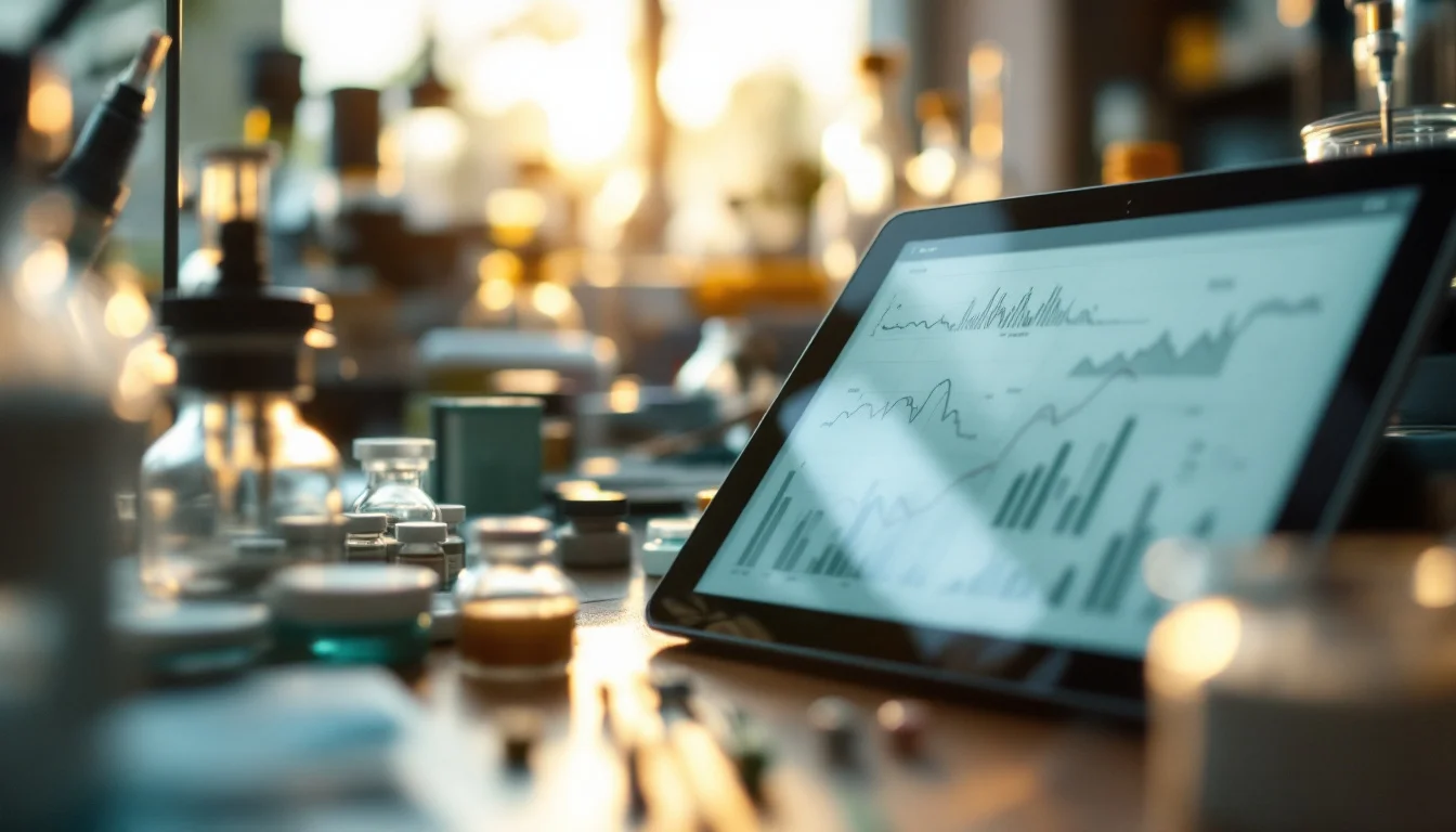 Research Peptides For Anti-aging UK — A UK researcher in a lab coat analysing peptide data on a digital tablet, surrou Research Peptides For Anti-aging UK — A UK researcher in a lab coat analysing peptide data on a digital tablet, surrou