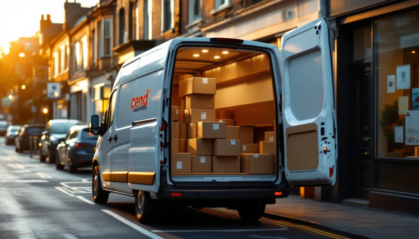 Benefits Of Using Local Couriers Manchester — A Cend Couriers driver loading several parcels into a branded van outside a Manc