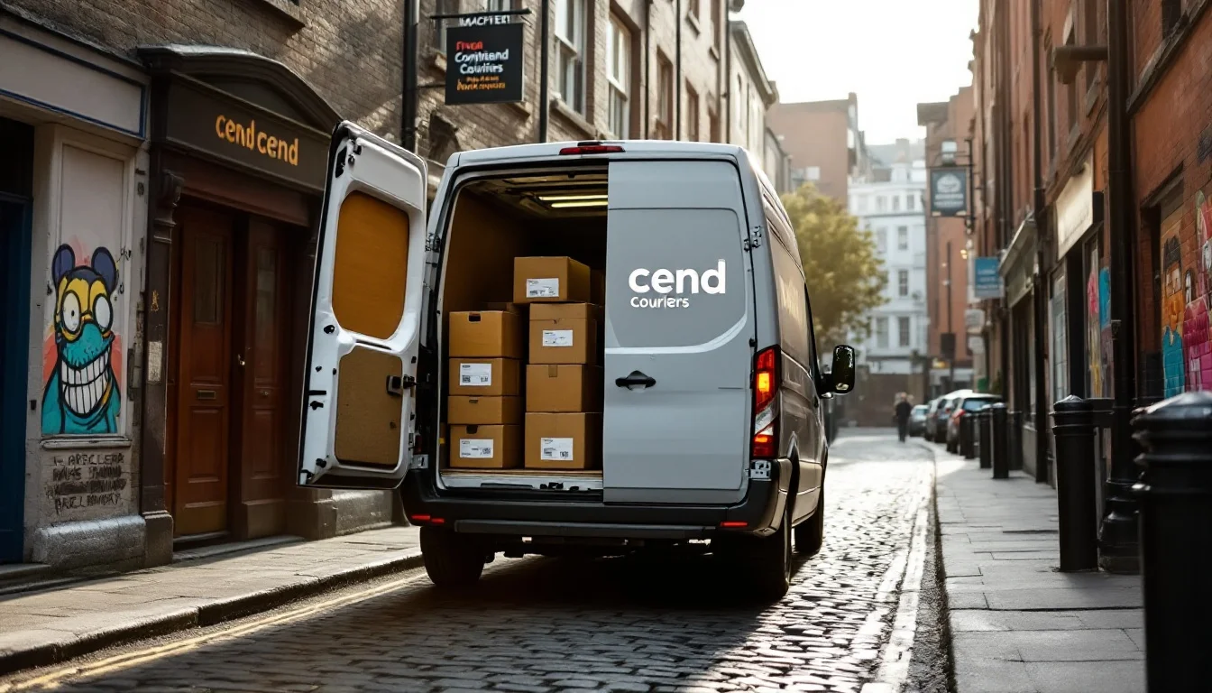 Urgent Document Courier London â€” A Cend Couriers van parked in central London as a courier collects urgent docume