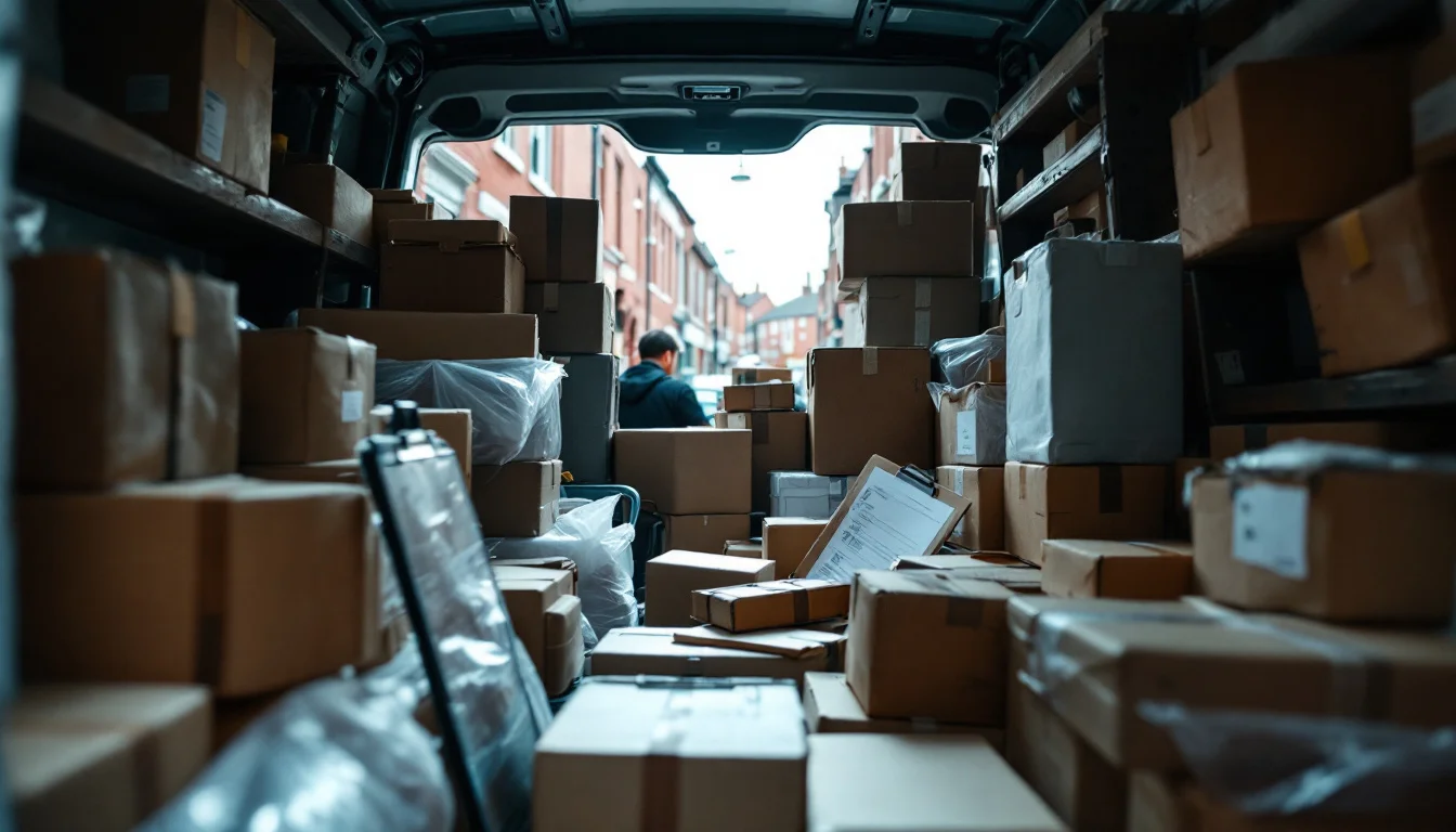 Same Day Courier Wigan — A courier in a branded van collecting an urgent parcel from a business in Wigan, Same Day Courier Wigan — A courier in a branded van collecting an urgent parcel from a business in Wigan,
