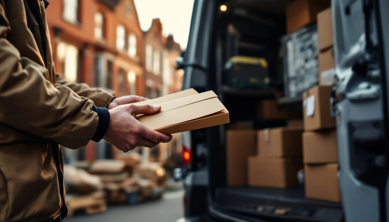 Same Day Courier Wigan — A Manchester-based courier driver handing over a securely packed document envelo Same Day Courier Wigan — A Manchester-based courier driver handing over a securely packed document envelo