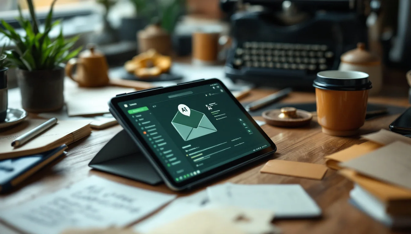 Ai Reply To Emails In Your Tone â€” A small group of UK professionals collaborating around a table with a tablet dis